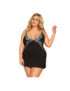 QUEEN LINGERIE CHEMISE BORDADOS FLORALES NEGRO PLUS SIZE