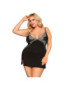 QUEEN LINGERIE CHEMISE BORDADOS FLORALES NEGRO PLUS SIZE