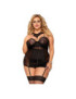 QUEEN LINGERIE CHEMISE CON LIGUERO NEGRO TALLA PLUS