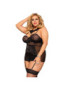 QUEEN LINGERIE CHEMISE CON LIGUERO NEGRO TALLA PLUS