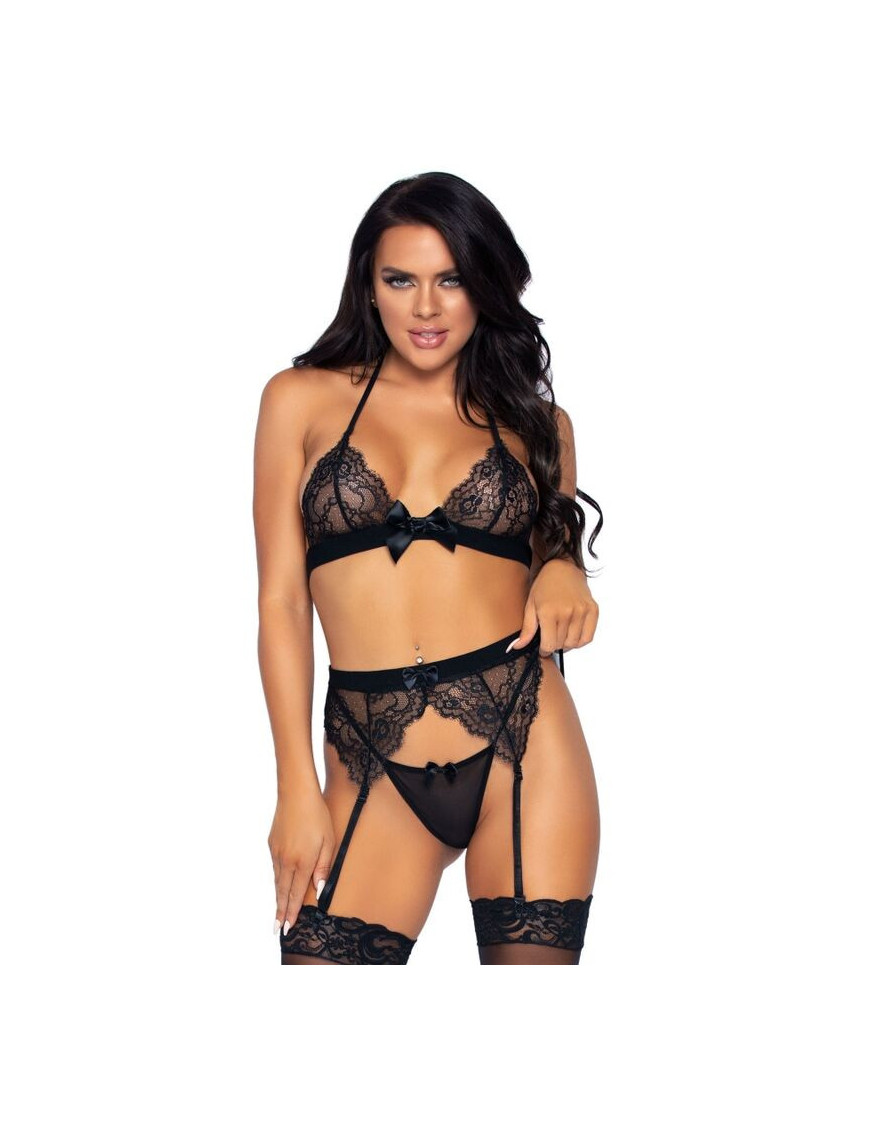 LEG AVENUE SET DE TRES PIEZAS TOP, LIGUERO Y TANGA S