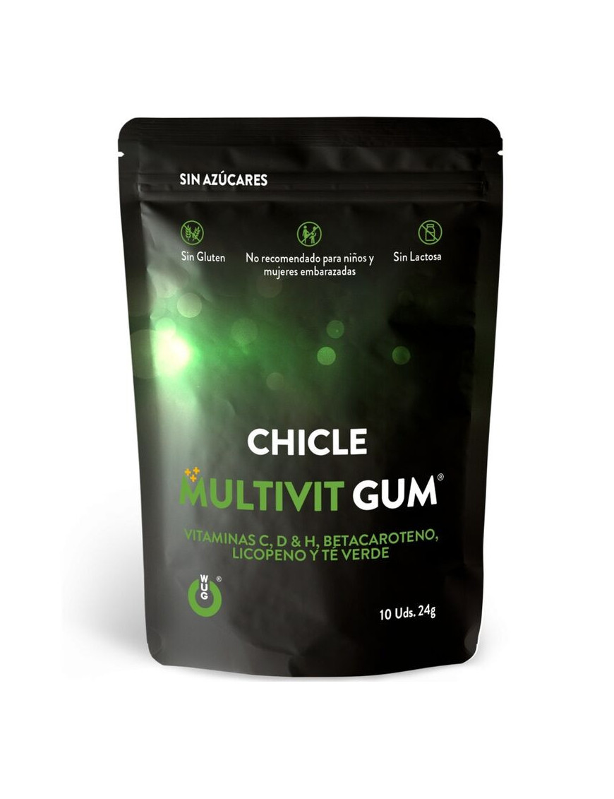 WUG GUM MULTIVIT CHICLE VITAMINA C, H, D, BETACAROTENO, LICOPENO Y TÉ VERDE 10 UNIDADES