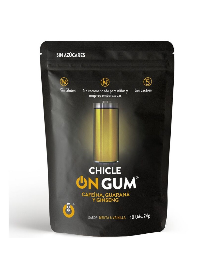 WUG GUM ON CHICLE CAFEÍNA, GINSENG Y GUARANÁ 10 UNIDADES