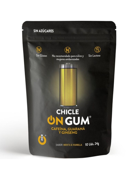 WUG GUM ON CHICLE CAFEÍNA, GINSENG Y GUARANÁ 10 UNIDADES