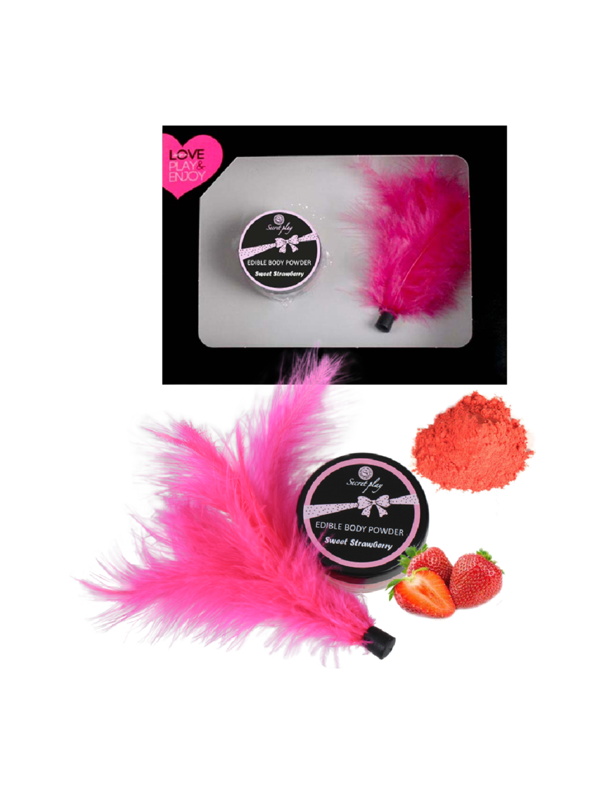 SECRETPLAY POLVOS COMESTIBLES SABOR A FRESAS CON PLUMA