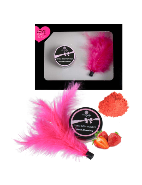 SECRETPLAY POLVOS COMESTIBLES SABOR A FRESAS CON PLUMA