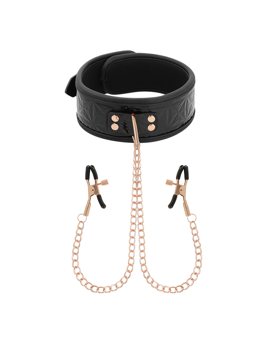 BEGME BLACK EDITION COLLAR CON CADENAS Y PINZAS PEZONES CON FORRO DE NOPRENO