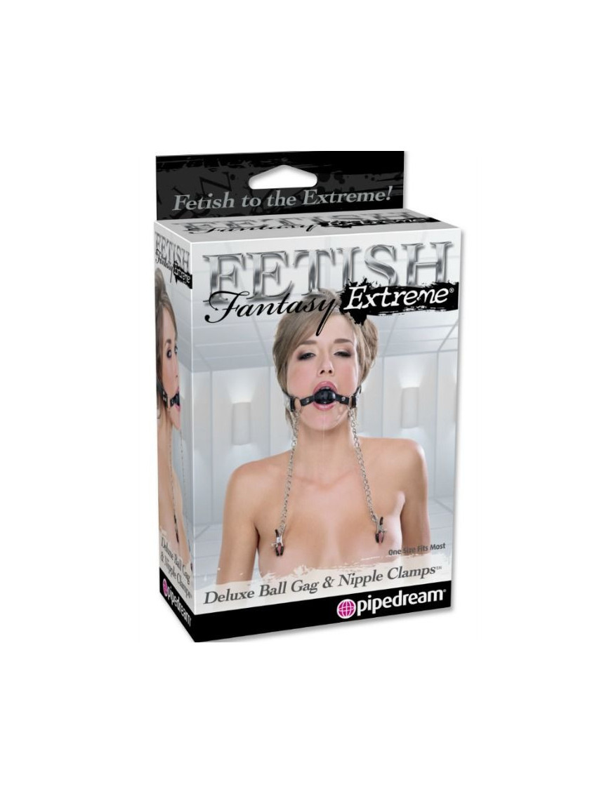 MORDAZA DELUXE CON PINZAS PEZONES CON CADENAS FETISH FANTASY EXTREME