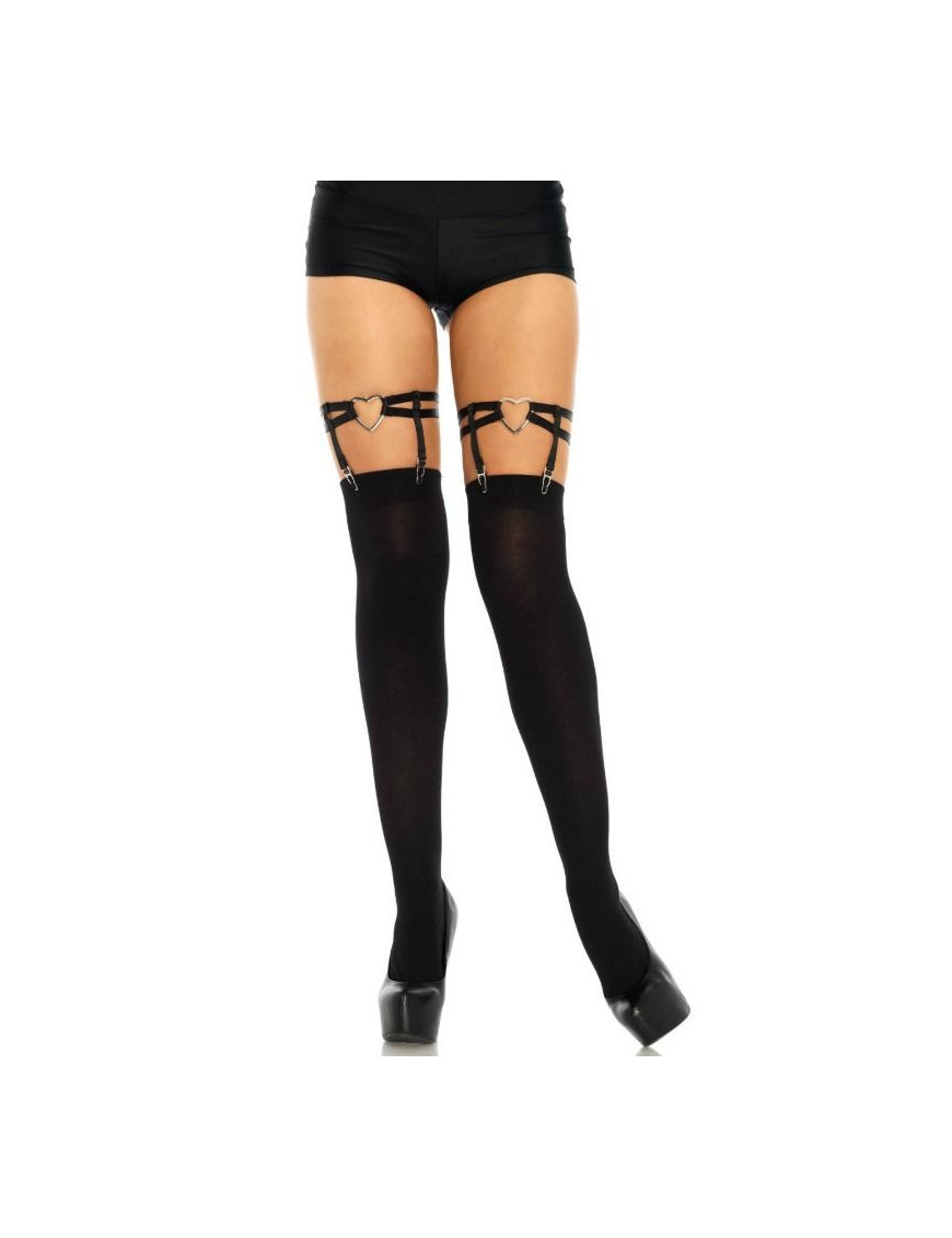 LEG AVENUE - LIGAS DOBLES ELASTICAS CON CORAZON TALLA UNICA