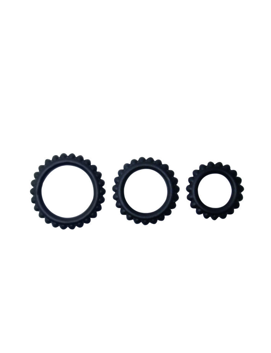 BAILE  TITAN SET 3PCS COCK RING BLACK 2.8 + 2.4 + 1.9 CM