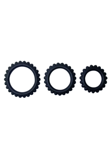 BAILE  TITAN SET 3PCS COCK RING BLACK 2.8 + 2.4 + 1.9 CM