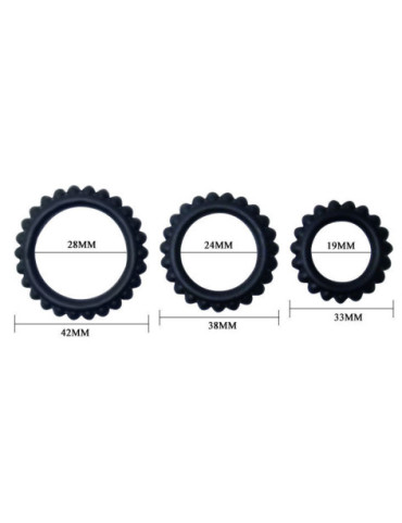 BAILE  TITAN SET 3PCS COCK RING BLACK 2.8 + 2.4 + 1.9 CM