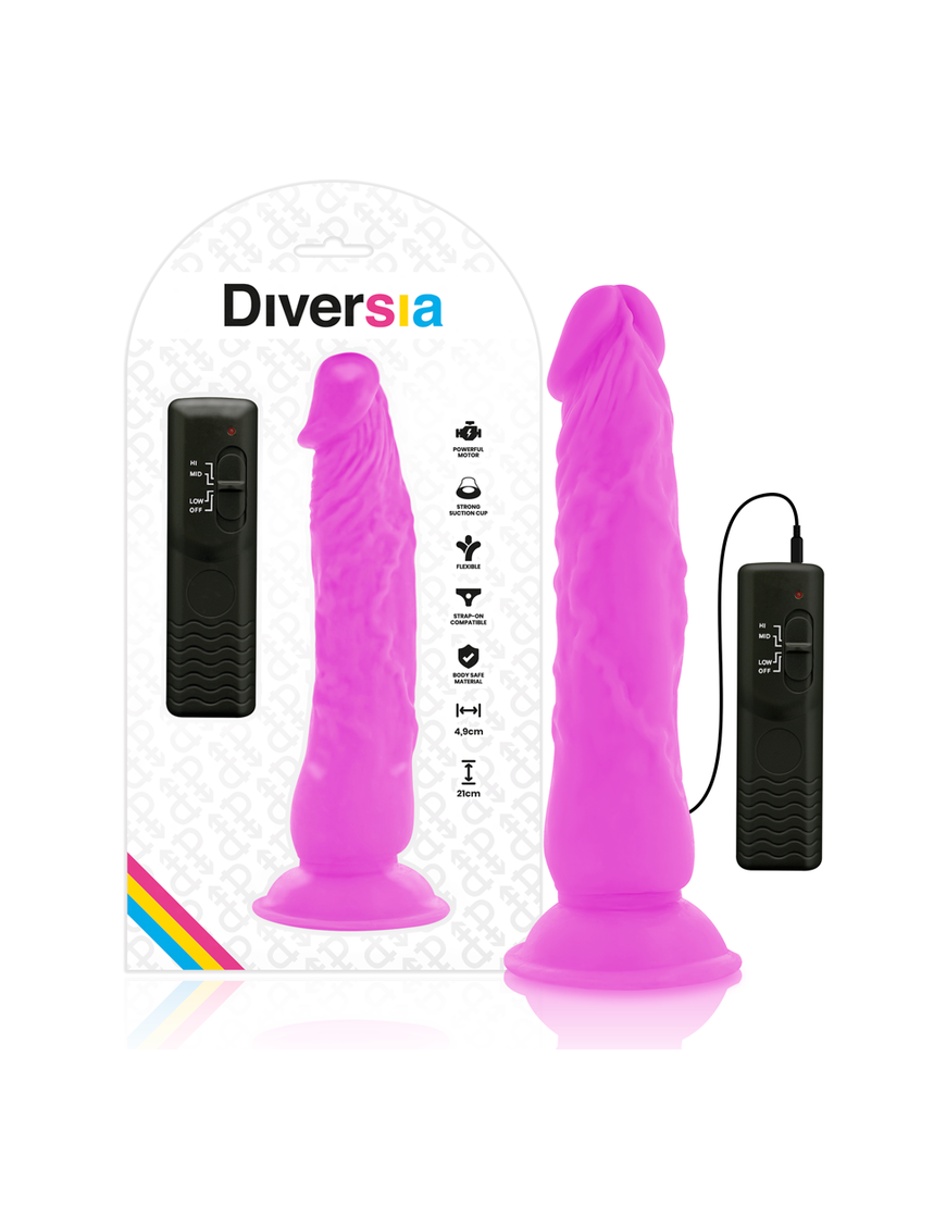 DIVERSIA DILDO FLEXIBLE CON VIBRACION 21 CM - LILA