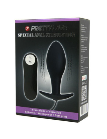 PRETTY LOVE PLUG ANAL SILICONA FORMA ANCLA 12 MODOS VIBRACION NEGRO