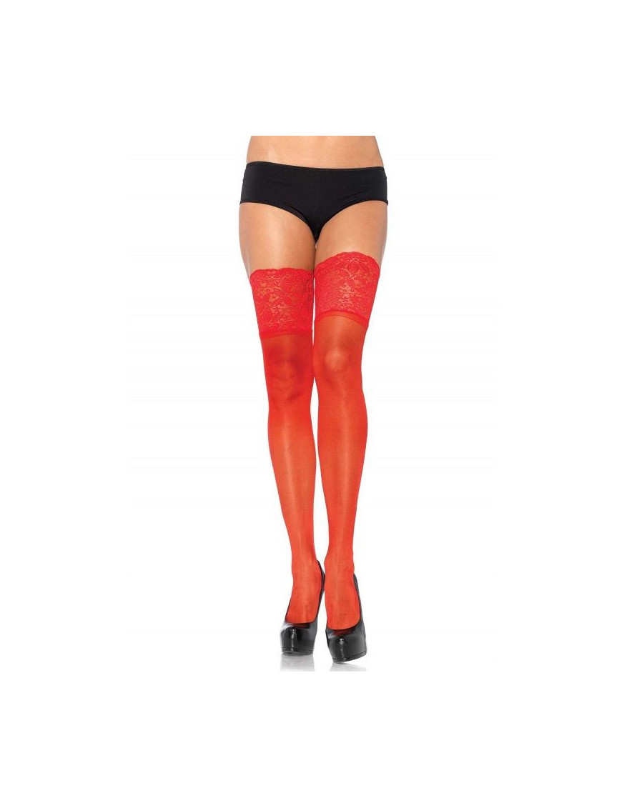 LEG AVENUE MEDIAS ROJAS AUTOADHESIVAS CON ENCAJE ANCHO ONE SIZE