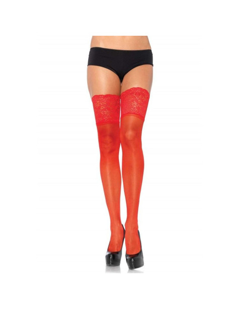 LEG AVENUE MEDIAS ROJAS AUTOADHESIVAS CON ENCAJE ANCHO ONE SIZE