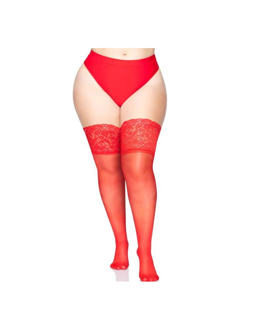 LEG AVENUE MEDIAS ROJAS AUTOADHESIVAS CON ENCAJE ANCHO PLUS SIZE