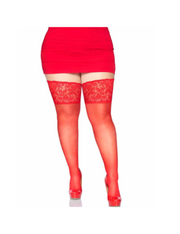 LEG AVENUE MEDIAS ROJAS AUTOADHESIVAS CON ENCAJE ANCHO PLUS SIZE