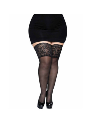 LEG AVENUE MEDIAS NEGRAS AUTOADHESIVAS CON ENCAJE ANCHO PLUS SIZE