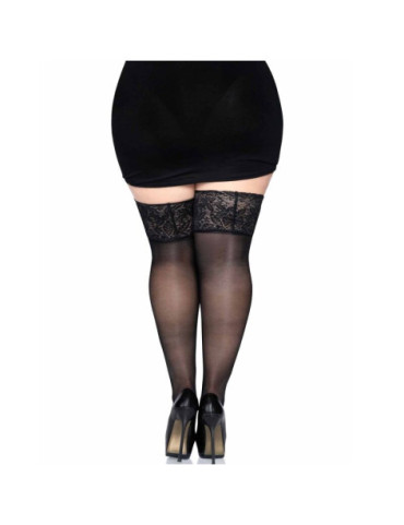 LEG AVENUE MEDIAS NEGRAS AUTOADHESIVAS CON ENCAJE ANCHO PLUS SIZE