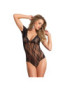 LEG AVENUE FLORAL LACE BACKLESS TEDDY NEGRO