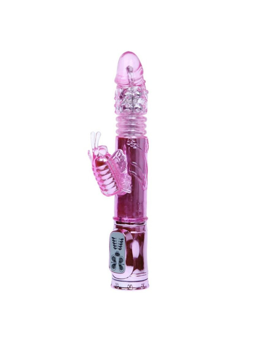 VIBRADOR RECARGABLE CON ROTACION Y ESTIMULADOR THROBBING BUTTERFLY