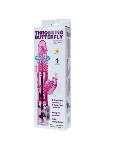 VIBRADOR RECARGABLE CON ROTACION Y ESTIMULADOR THROBBING BUTTERFLY