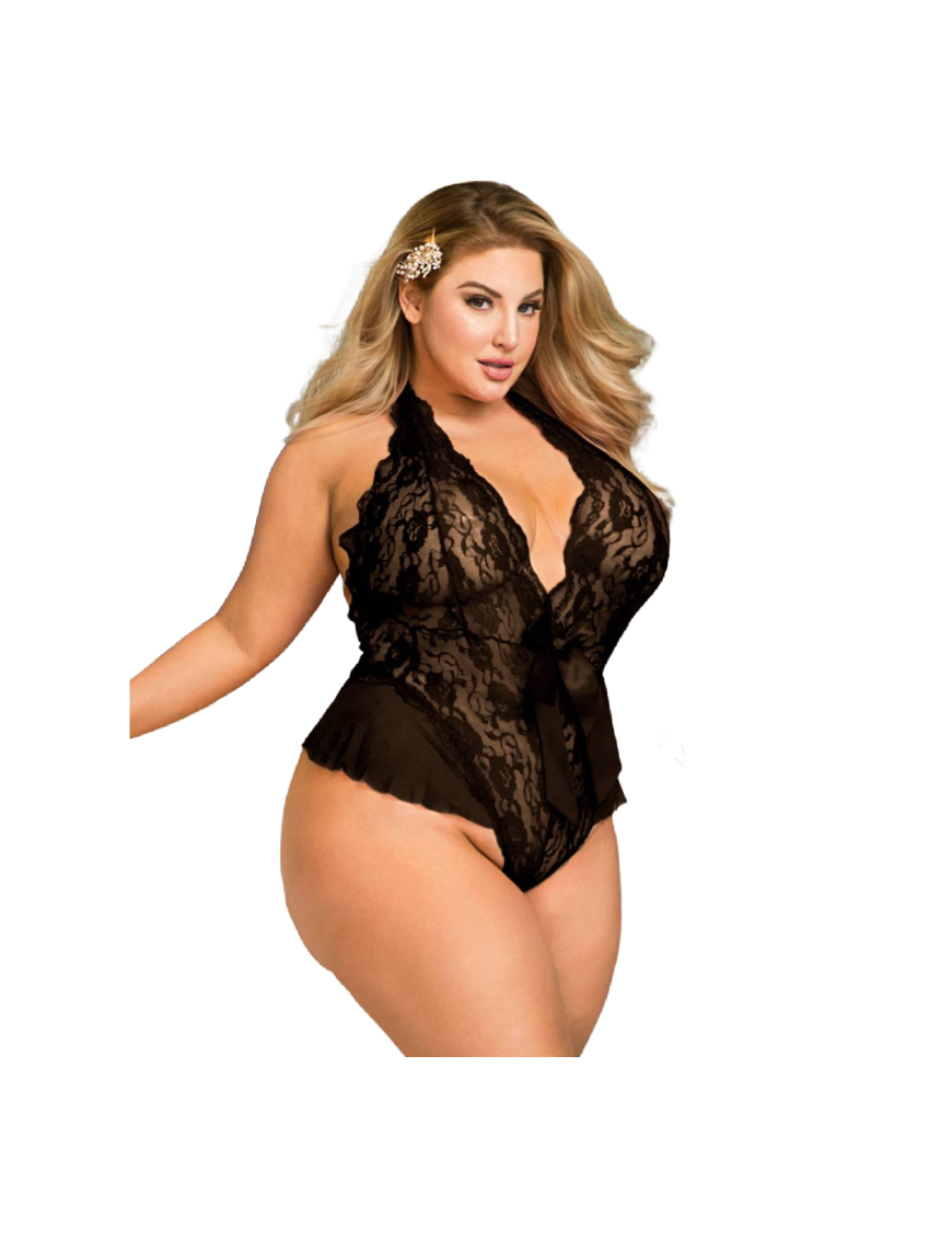 QUEEN LINGERIE TEDDY ESCOTADO DE ENCAJES PLUS SIZE