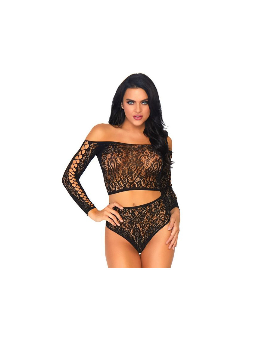 LEG AVENUE SET DOS PIEZAS TOP Y PANTIES ALTOS T.U.