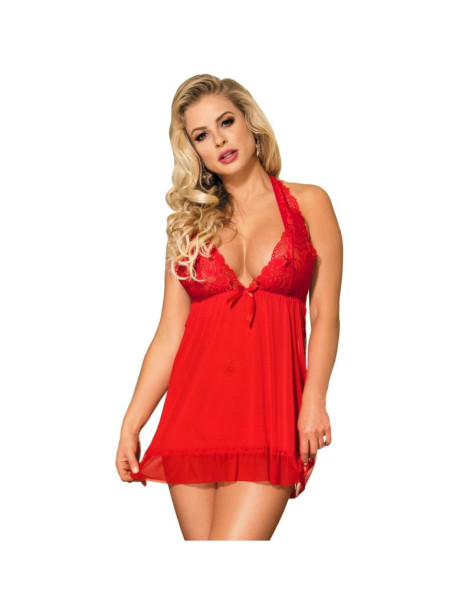 SUBBLIME BABYDOLL ROJO CON BORDADOS FLORALES EN PECHOS S/M