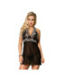 SUBBLIME BABYDOLL NEGRO CON BORDADOS FLORALES BLANCOS S/M