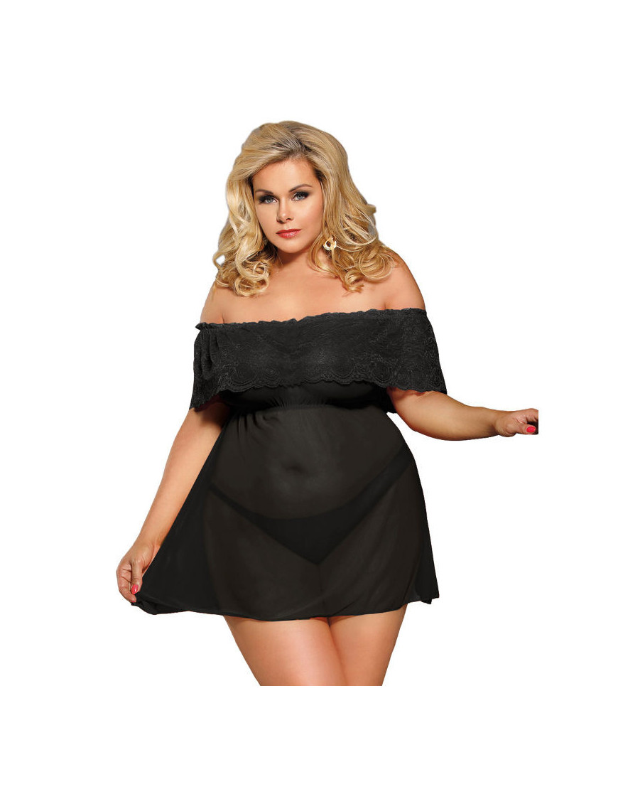 SUBBLIME QUEEN PLUS VESTIDO CORTO + TANGA NEGRO