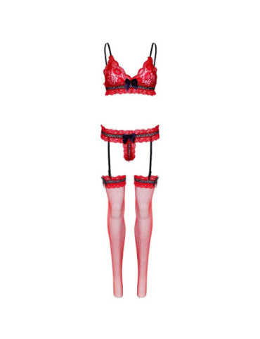 LEG AVENUE SET TRES PIEZAS DE ENCAJES TALLA UNICA - ROJO