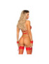 LEG AVENUE SET CUATRO PIEZAS SUJETADOR, LIGUERO, TANGA Y PUÑOS TALLA UNICA - ROJO