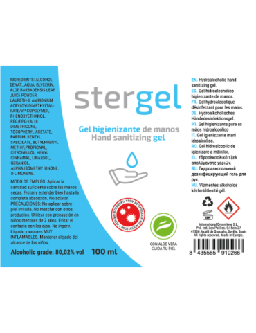 STERGEL HIDROALCOHOLICO + ALOE VERA + FRAGANCIA 100ML